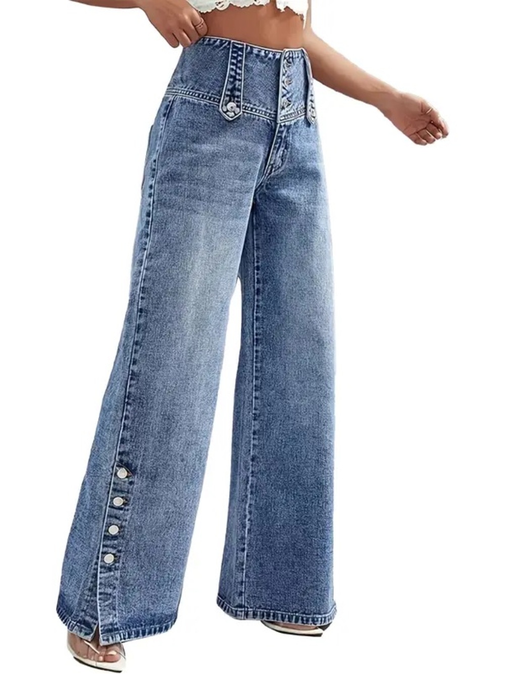 QBLB Fashion Wide Leg Baggy Denim Jeans Women’s Size L Blue